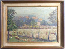 Paysage signé MOUGIN tableau peinture campagne impressionnisme antique µ
