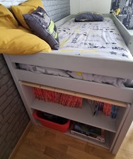 lit mezzanine combiné 90x190 bureau, bibliothèque, commode 2portes 1grand tiroir