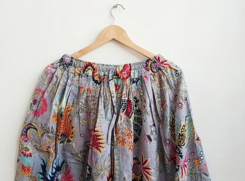 Jupe coton floral grise - jupe,