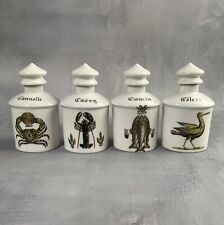 4 pots à épices condiments en porcelaine d’Auteuil Jacques Lobjoy décor Chambord