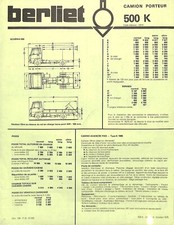 BERLIET / 500 K / CAMION PORTEUR / FICHE TECHNIQUE de 1975