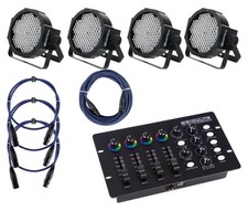 4x PAR 144 LED DMX RGB Projecteur Eclairage Effet Strobo + Contrôleur DMX Cables