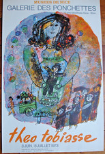 THÉO TOBIASSE- AFFICHE LITHOGRAPHIQUE-1973-  GALERIE DES PONCHETTES-NICE74X48 CM