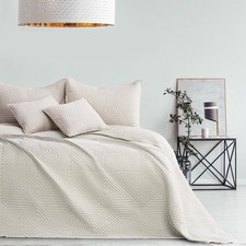 Couvre-lit 220 x 240 cm crème beige clair Jeté de lit double face surpiqué ul...