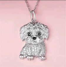 Collier Bichon Maltais en strass, avec chaîne de 50 cm, Neuf