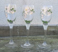 3 FLÛTES À CHAMPAGNE PERRIER JOUET VERRE ÉMAILLÉ FLORAL BELLE ÉPOQUE 