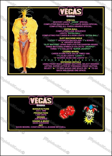 Gottlieb vegas 1990 cartes - gottlieb,