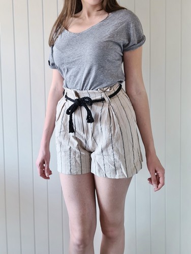 Short taille haute rayé beige