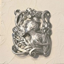 Boucle De Ceinture Art Nouveau Émile Dropsy En Argent Signée 50x38 mm