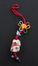 Bijou de sac Charm Chat Japonais Maneki Neko  céramique lingot bleu  446