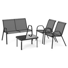 Ensemble Salon de Jardin 4 Pièces 2 Fauteuils 1 Canapé 1 Table Basse en Verre p