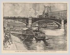 1891 : ILLUSTRATION / GRAVURE: PARIS BATEAUX MOUCHES au PONT des SAINTS PèRES