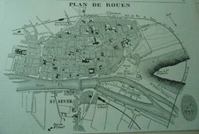 Gravure 1850 - Plan de Rouen