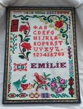 AUTHENTIQUE ABÉCÉDAIRE ANCIEN ENCADRÉ " EMILIE " ANNÉES 1950