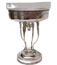 CENTRE DE TABLE, COUPE Art Déco en Métal Argenté Colonne à Tête de Bouc