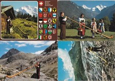 Lot de 4 cartes postales postcards 10x15cm SUISSE COR DES ALPES ALPHORNBLASER