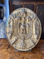 RARE ANTIQUE FRENCH NAPOLEON III NOTARY PLAQUE GILT REPOUSSE BRASS