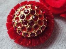 Haute couture bouton vintage strass rouge gros bijoux 3,3 cm ref 7031