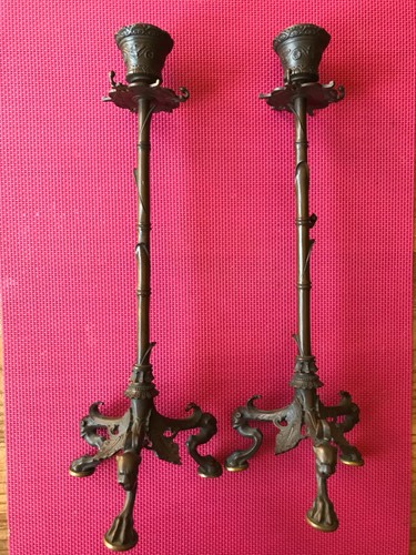 Paire bougeoirs bronze - paire,