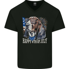 Basset Hound 4th De July Indépendance Jour Hommes Col V Coton T-Shirt