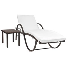 Chaise Longue avec Coussin et Table Résine Tressée Bain de Soleil vidaXL