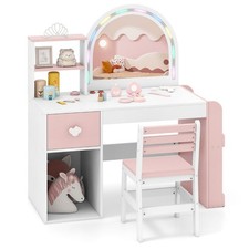 Coiffeuse pour Enfants avec Lumières Table de Maquillage Princesse avec Miroir