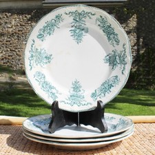 Set de 4 assiettes plates anciennes en faïence de Nimy Belgique modèle Watteau
