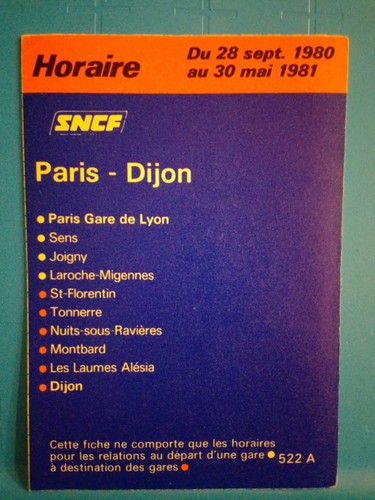 Horaires paris dijon 1980 81 - , 1980/81