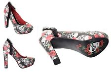 Banned Crâne & Roses Floral Rétro Rockabilly Gothique Punk Talon Haut Shoes UK 3