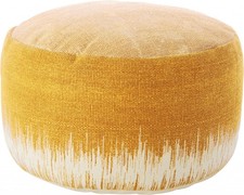 20 " Jaune et Blanc Coton Rond Abstrait Pouf Ottomane