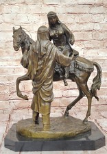 Rare Homme Femme Sur Cheval Bronze de Collection Figurine Main Fabriqué Statue N