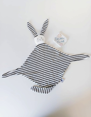 Doudou plat lapin gris - lapin, blanc