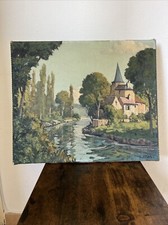 Félix Raoul Etève. Paysage fluvial. Huile sur toile