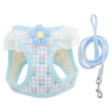 Harnais laisse ajustable motif floral M bleu pour chien chat petit moyen