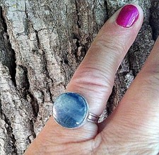 BAGUE T.50  ARGENT 925 PIERRE KYANITE BLUE JEANS  AUTHENTIQUE UNISEXE BA175    