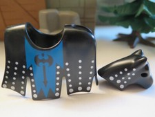 Equipement cheval chevalier blason double hache noir bleu PLAYMOBIL 3315 château