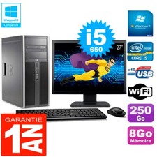 PC HP 8100 Tour Ecran 27" Core i5-650 RAM 8Go Disque 250Go Graveur DVD Wifi W7