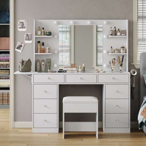 Coiffeuse blanche avec miroir - coiffeuse,
