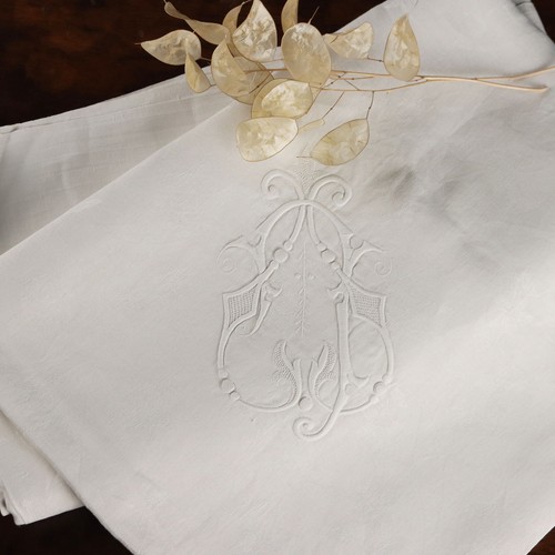 Nappe ancienne lin brodé - nappe,