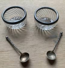 Anciennes Salières Salerons Argent Massif Cristal + 2 cuillères Argent Massif