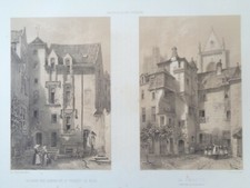 NANTES Maison des soeurs Psalette Vue Lithographie GRANDE GRAVURE ANCIENNE 1850