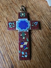 ANCIEN PENDENTIF CROIX ÉMAUX CLOISONNÉS