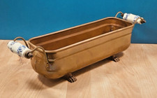 Jardinière vintage cuivre  Poignées porcelaine Bleu Delft Pieds pattes de lion