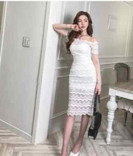 Robe Tubino Femme Élégante Genou Blanche Mariée Élégante Slim A148