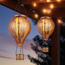Lampe Extérieure Solaire Ballon à Air Chaud Cuivre Suspension LED Effet Feu 2x