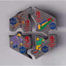 4 RARE PINS PIN'S .. OLYMPIQUE OLYMPIC ALBERTVILLE 1992 PUZZLE AGF SPORTS 3D ~24