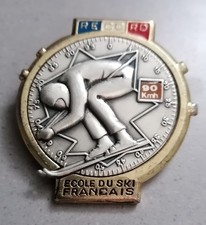 Rare Insigne Broche Médaille de Ski ESF "RECORD 90 KM" Brevet niveau test 