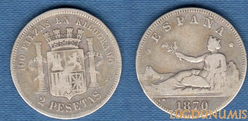 Espagne pesetas 1870 - 2,
