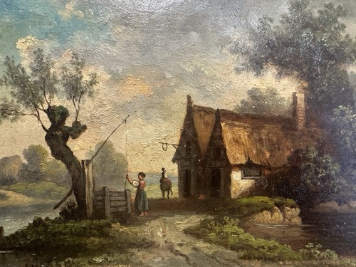 Paysage animé aux chaumières