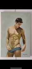 Tableau huile sur toile homme torse nu. Excellent état. Signature.